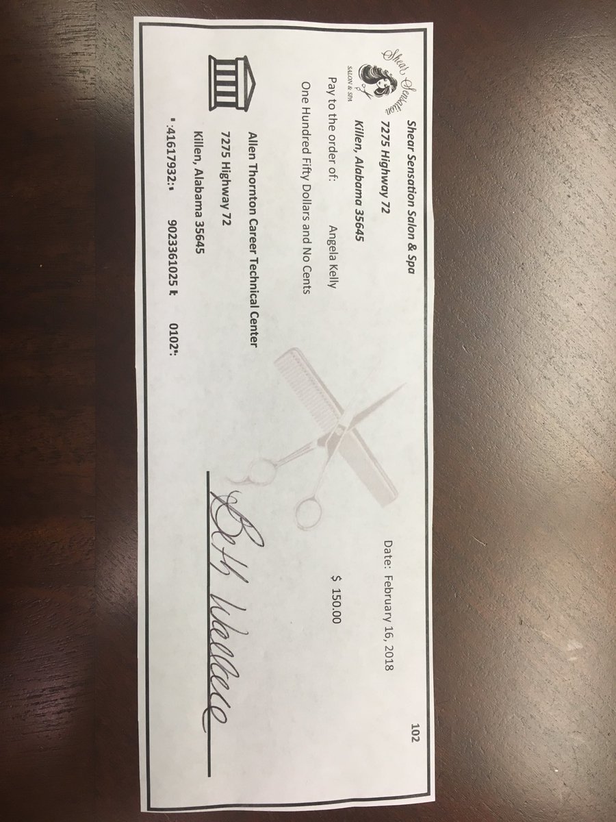 AThorntonCTC's tweet photo. Mrs. Wallace has taken her CTE program to a new level.  Her payroll department is now issuing "paychecks."  Shear Sensations Salon &amp; Spa "employees" will spend their earnings at the salon store later this semester!  Simulated Workplace in action!! https://t.co/iNUTfkRiqU