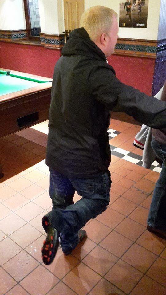 "My mate has turned up at the pub in a pair of predator boots cause his Mrs took all his shoes to stop him going out."