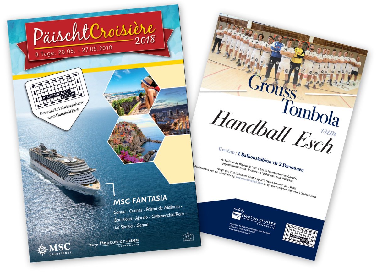 TOMBOLA 2018 - En collaboration avec NEPTUN CRUISES, LUXAIR, VOYAGES EMILE WEBER et M-CLUB le Handball Esch vous p... oal.lu/O35Sn