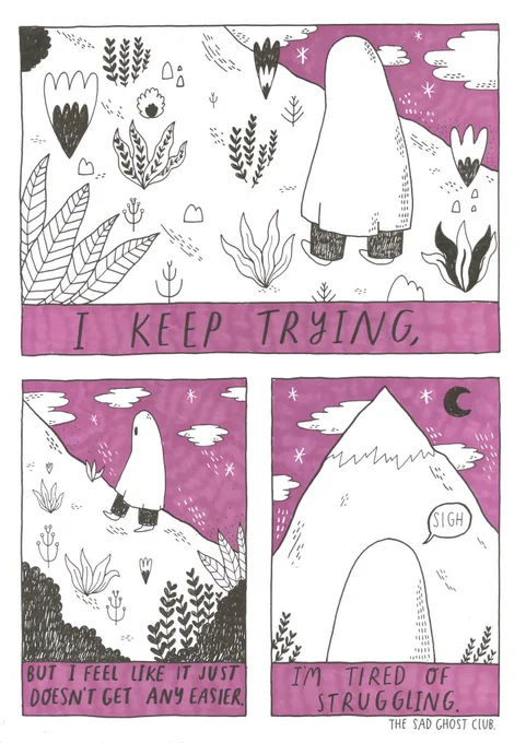 Some days those mountains can be all encompassing. One step at a time ghosties.

From our comic - Getting By, a collection of comics about making it through. Find it here - https://t.co/mkbwOfdVAN 