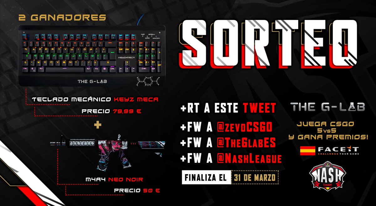zevoCS2's tweet photo. #SORTEO
⌨️Teclado "KEYZ MECA"
🔥Skin "M4A4 | Neo-Noir (FT)"

🔁RT
✅Follow @TheGlabES 
✅Follow @NashLeague
✅Follow @zevoCSGO

¡2 GANADORES! https://t.co/WXduATUx9L
