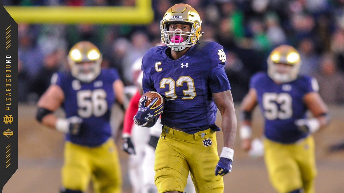 NDFootball's tweet photo. ✔️ 2017 Team Captain
✔️ 2,982 career rushing yards 
✔️ 2017 Heisman Candidate

Josh Adams is #LeagueBouND!

#GoIrish ☘ https://t.co/SiL0BeDIVM