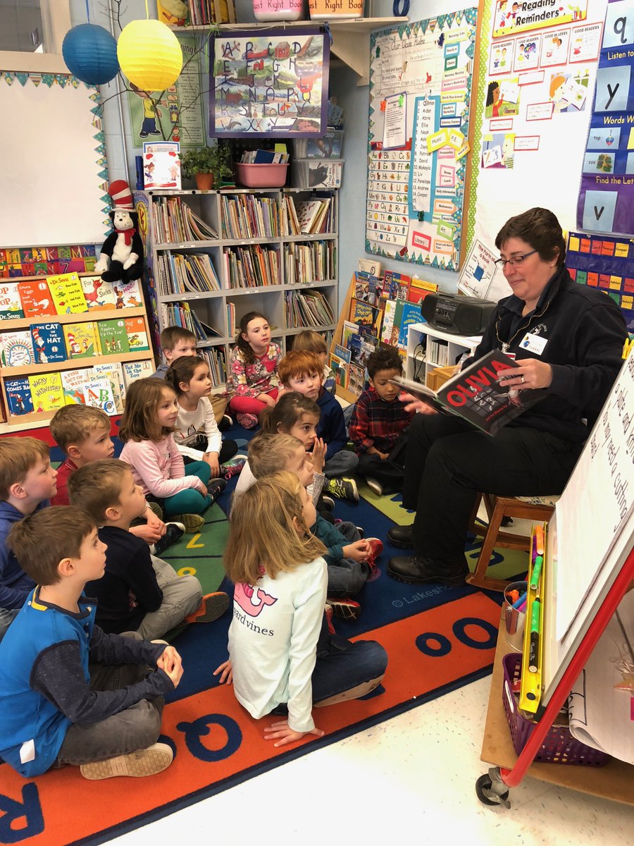 VESYork's tweet photo. Mrs. Gallagher and Mrs. Ellis' kindergarteners sit enthralled as Karen from https://t.co/FAFKPJlUMv reads Olivia, by @_IanFalconer, for the #ReadtoME Challenge.  #YSDMindset https://t.co/w5PF6EgPJn