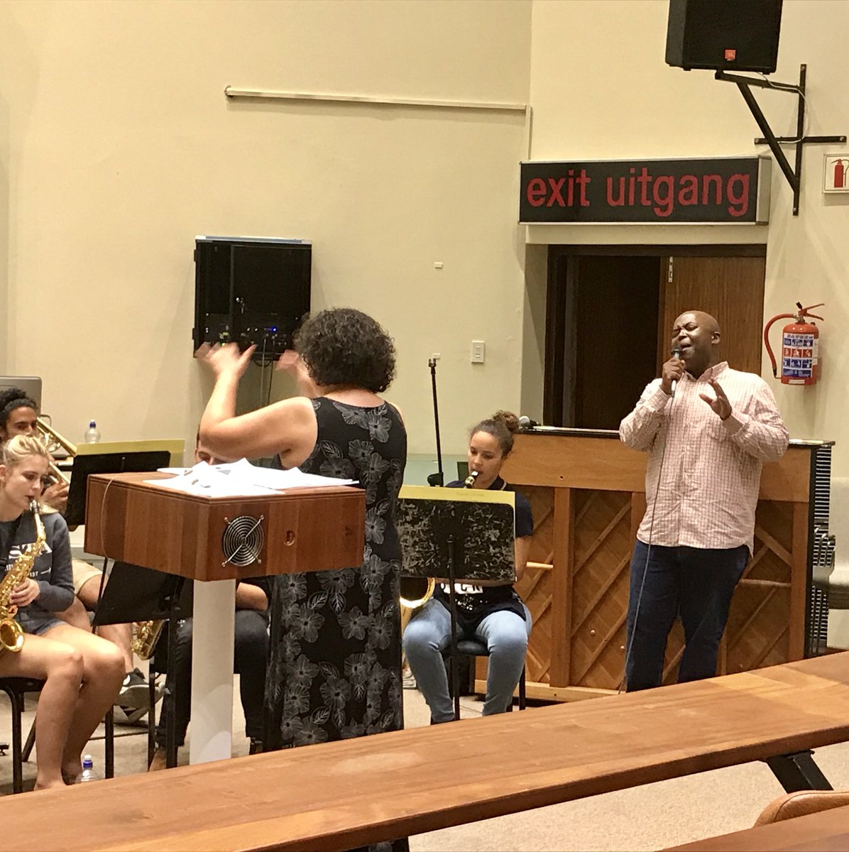 TimothyMoloi's tweet photo. Rehearsing with the @StellenboschUni Jazz Band, under the leadership of Felicia Lesch, for Friday’s #CentenaryConcert at @Woordfees https://t.co/tpilyBcGDV