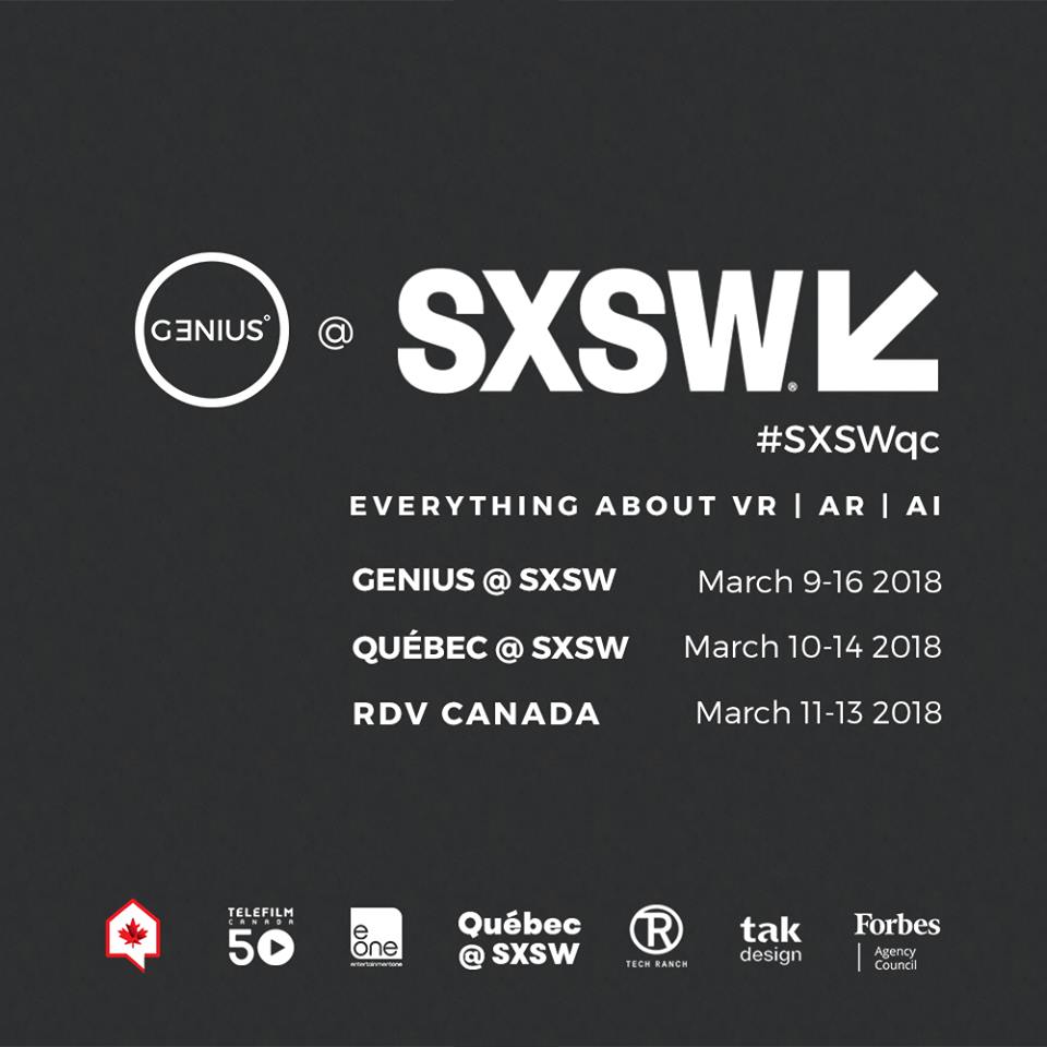 iAmGeniusVR's tweet photo. Genius is Proud to announce that we were selected to represent #Canada &amp; #Quebec at #SXSW
Join us at 92 Rainey St in #Austin #Texas from March 11-14
March 11 @ Noon 👉 Canadian VR|AR Summit with Superstar Panelists!
INFO 👉https://t.co/fgbIrclNzq👈
#SXSWqc #TeamGenius #VR #AR https://t.co/GSeGc6sbwT
