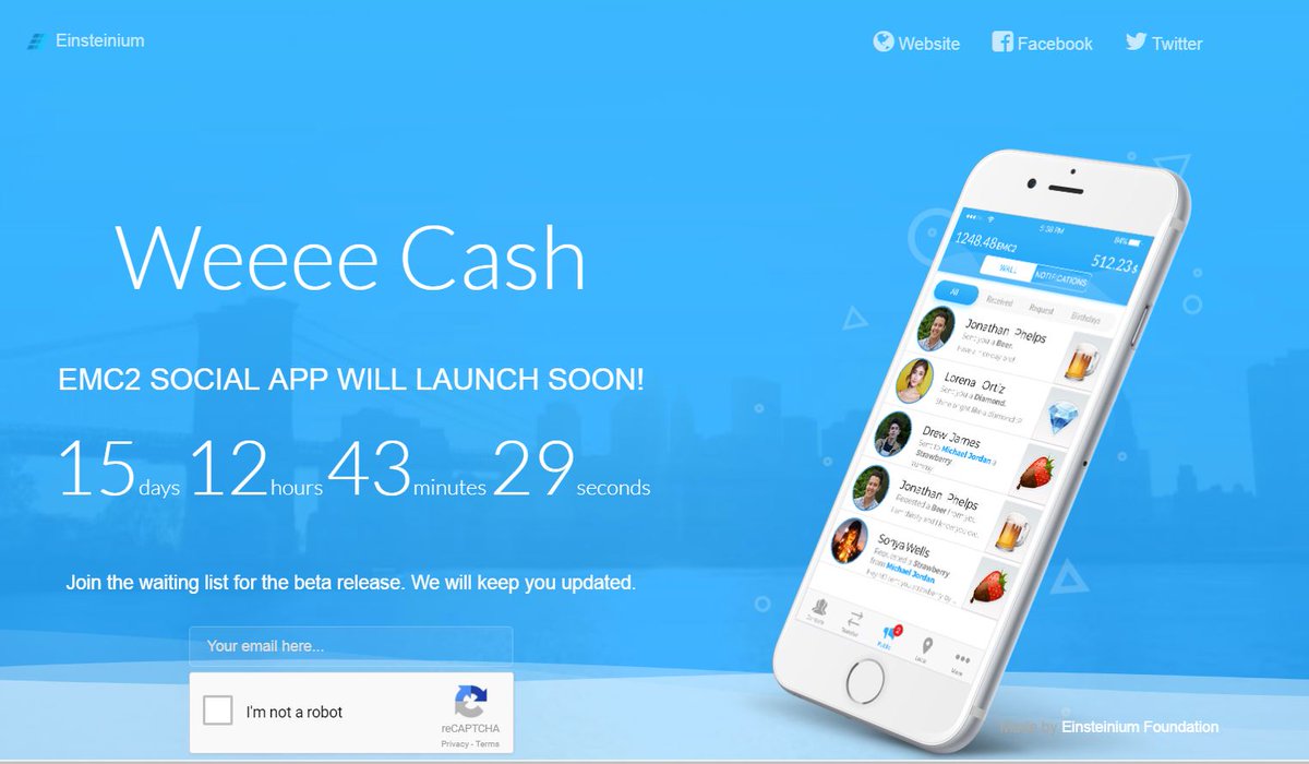 einsteiniumcoin's tweet image. March 16th - weeee.io  release - Einsteinium EMC2 social/payment mobile app: share money and gifts with your friends, invoice your customers, find local stores and more... @einsteiniumcoin