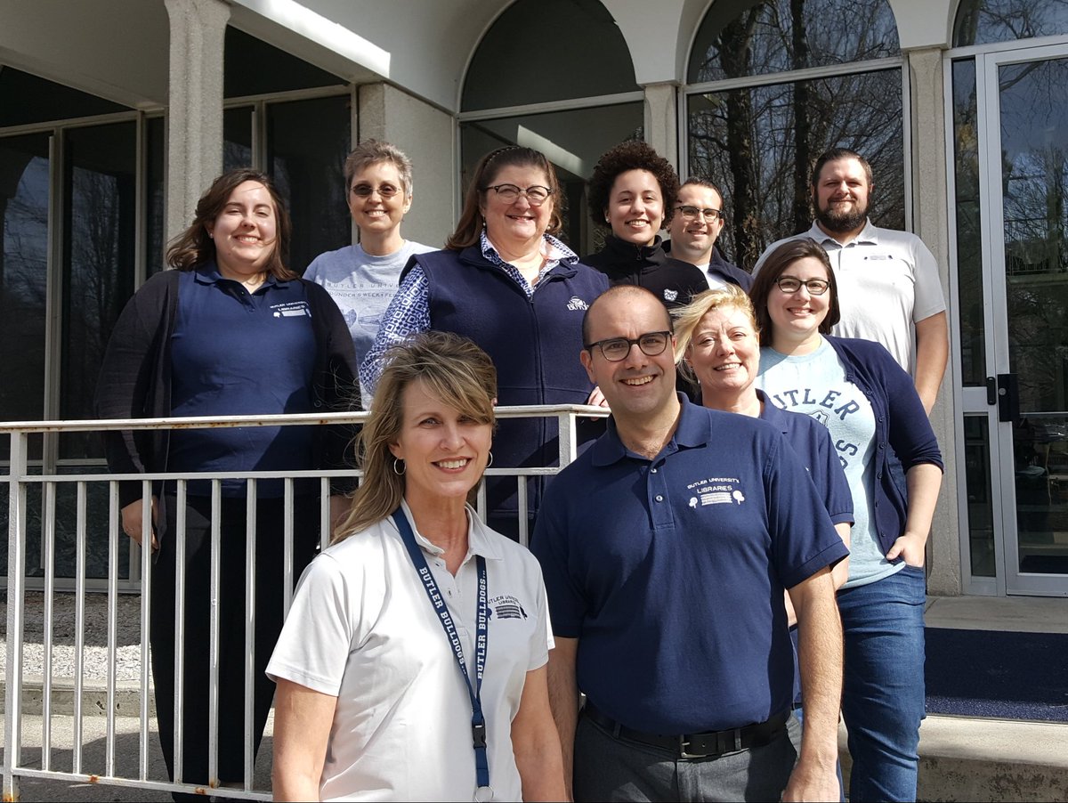 ButlerLib's tweet photo. #bulibraries staff & faculty proudly wearing their @butleru gear for #BUDayofGiving. Caring is also important which is why many of us donate too. You can donate via https://t.co/zr6vFDPA2H & can even designate your donation to the library by typing "library" into the Notes box. https://t.co/fNpadWrMkg