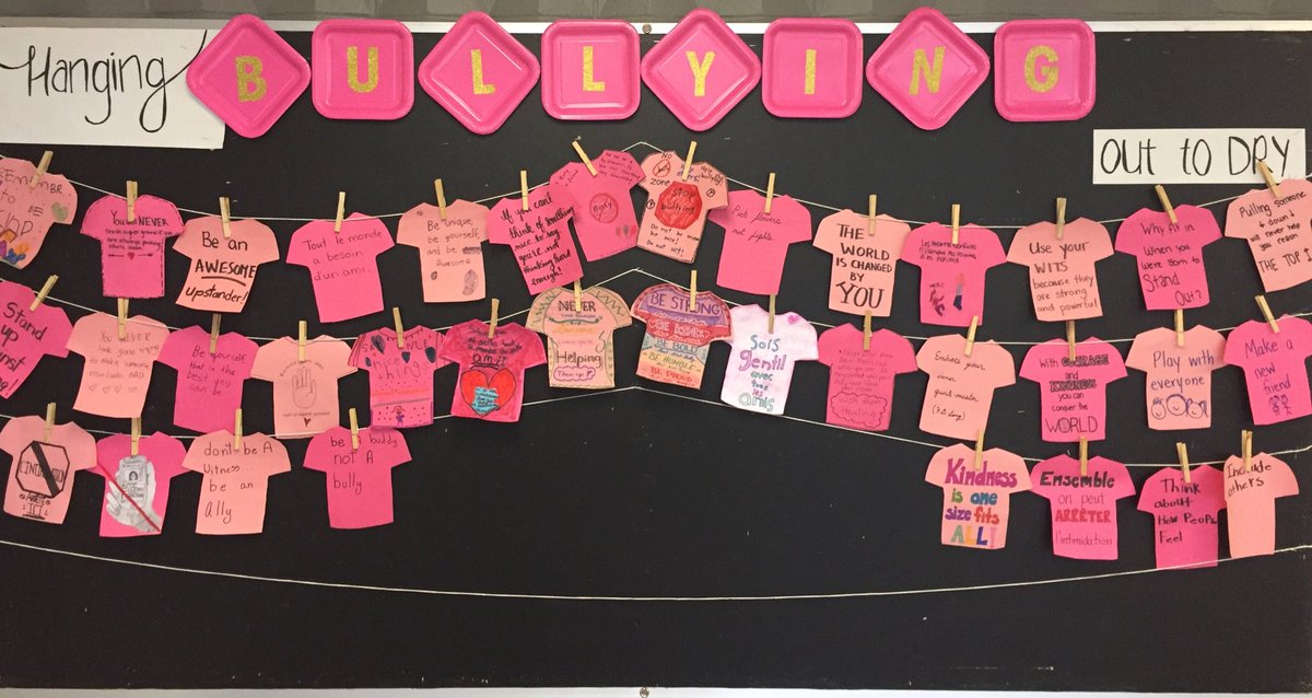 HCentennialPS's tweet photo. Today we were “Hanging Bullying Out to Dry”  @OCDSB         Here are a few: Kindness is One Size Fits All,  Be unique, be yourself, be awesome.  Never look down on someone unless you’re helping them up.  #PinkShirtDay #kindness https://t.co/nZiJsETG0e