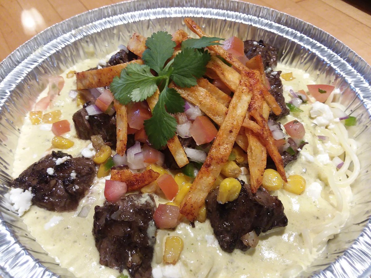 tecumsehbrewing's tweet photo. This week we are featuring a Southwest Marinated Skirt Steak Pasta! Marinated skirt steak, roasted poblano cream sauce,  salsa fresca, feta, corn, and fried tortilla strips over capellini pasta served w/ chili-garlic toast!! https://t.co/WKicLsOSiP
