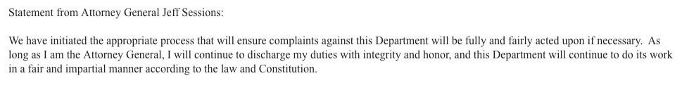 TeamCavuto's tweet image. Attorney General Jeff Sessions&apos; statement in response to President Trump&apos;s criticism regarding his handling of the #FISAMemo: