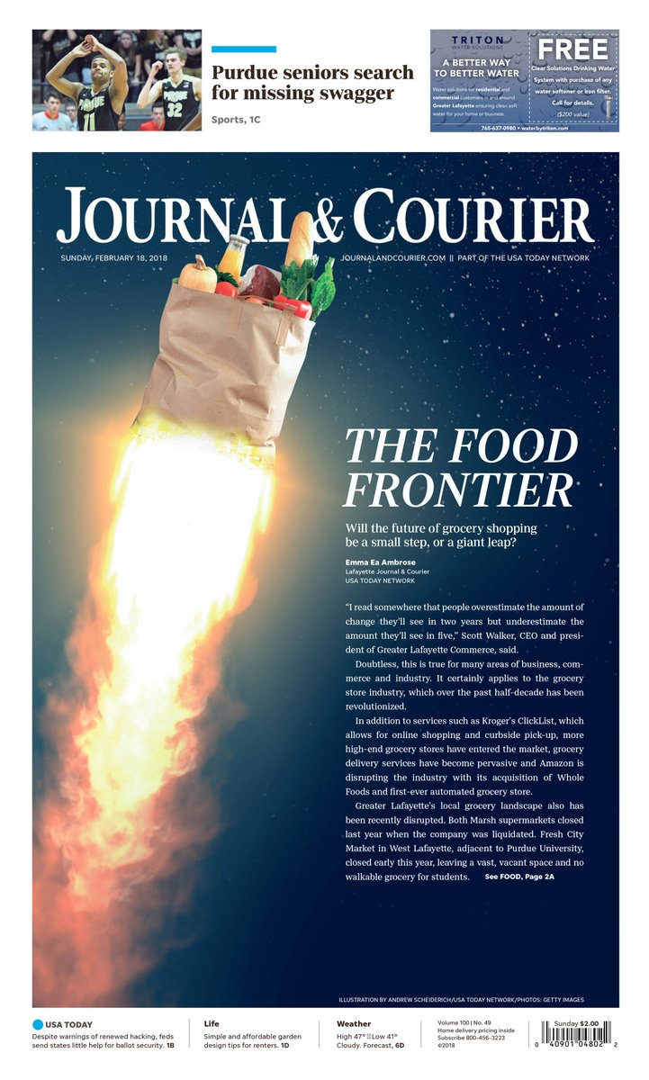 VilleDesign's tweet photo. "The Food Frontier" @jconline A1 designed by Andrew Scheiderich. (02.18.18) #newsdesign https://t.co/qJ3wyUp35G