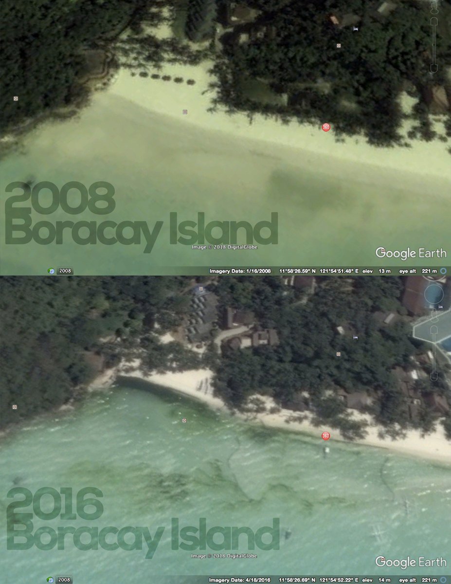 pam_uwu's tweet photo. I got to explore Boracay and Sierra Madre using Google earth and saw an alarming amount of changes within the 2 areas over recent years. These screenshots show the scars we humans have left and gave to mother earth. Let's overcome our greedy ways and save our only home. 🌿🌍🏠 https://t.co/th0O00p5vd