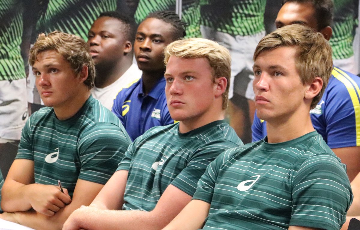 Springboks's tweet photo. Great day for our #SARugbyAcademy recruits at @sas_training_za with HP manager Rassie Erasmus and @JuniorBoks coach Chean Roux 'chatting ball' with 2018 intake. So many lessons learned! #progress #learningfromthebest https://t.co/dybKvqaLn0