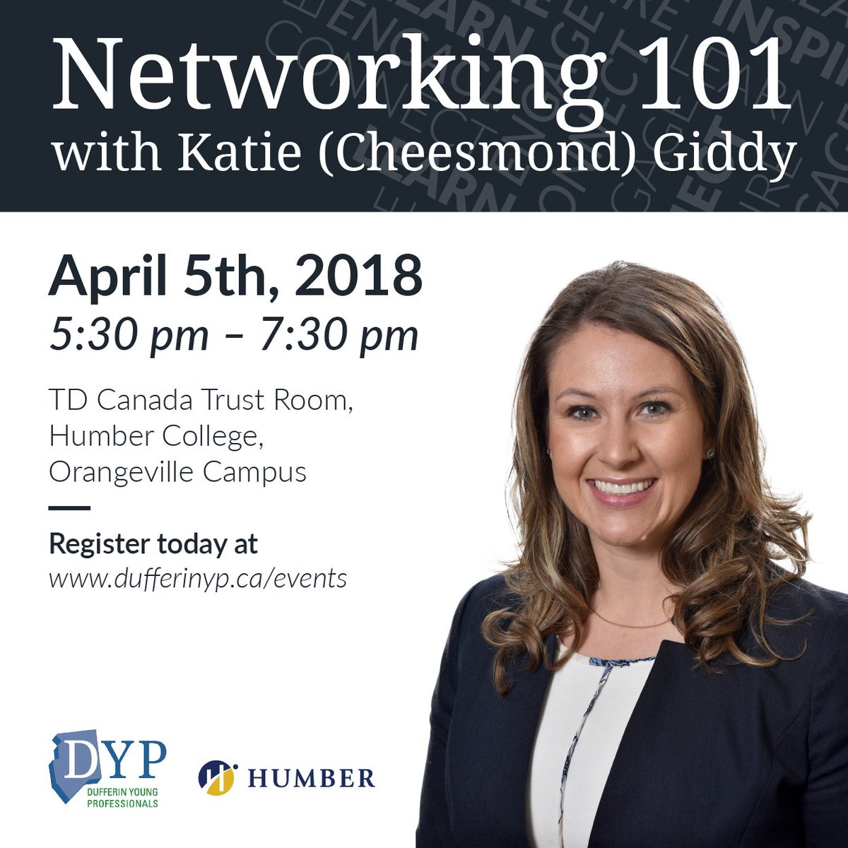 DufferinYPs's tweet photo. Join the Dufferin Young Professionals on April 5th for an evening of networking and learning! Katie (Cheesmond) Giddy of @RLBLLP will be presenting Networking 101! Make the most out of your networking opportunities! Register https://t.co/6FEgmpxfTn #DYPNetworking101 https://t.co/o94OI0lrVa
