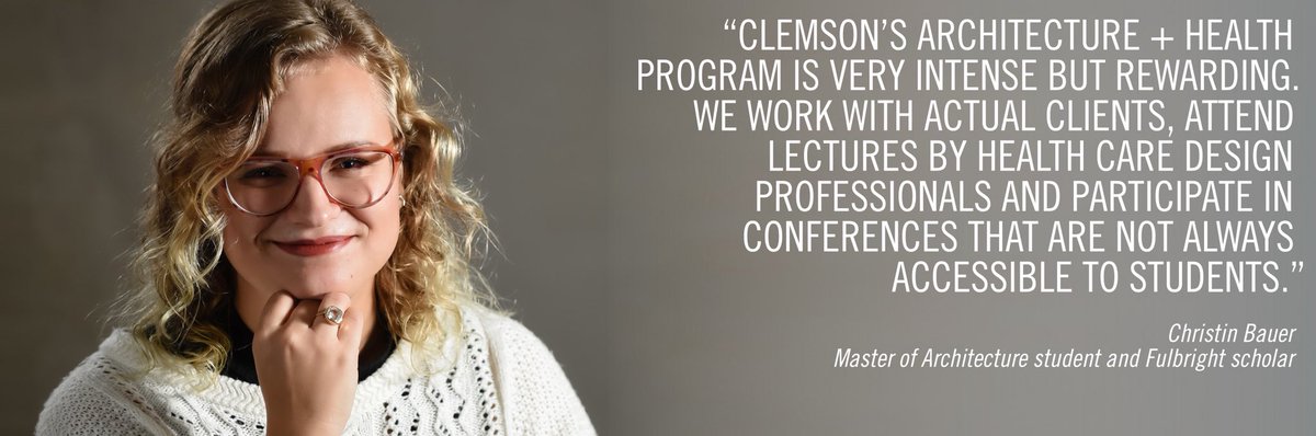 CUSoA_Clemson's tweet image. Clemson’s Architecture + Health program is recognized for excellence around the world.  Click here to learn why ~&amp;gt;bit.ly/CUArchHealth #ClemsonArchitecture #Health