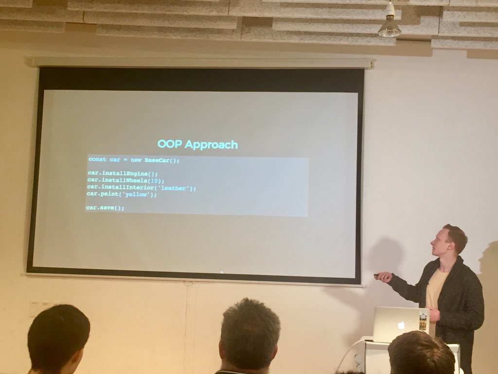 rafacm's tweet photo. Will I suffer the curse of the monad? Monads in #javascript talk by @tryshchenko @viennajs #monadic #meetup https://t.co/hGenKlCKzS