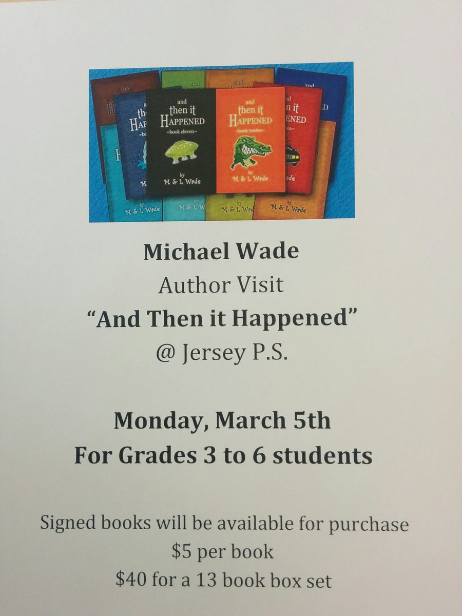 Author visit coming to Jersey for students in Grades 3, 4, 5 and 6. Time to get reading!