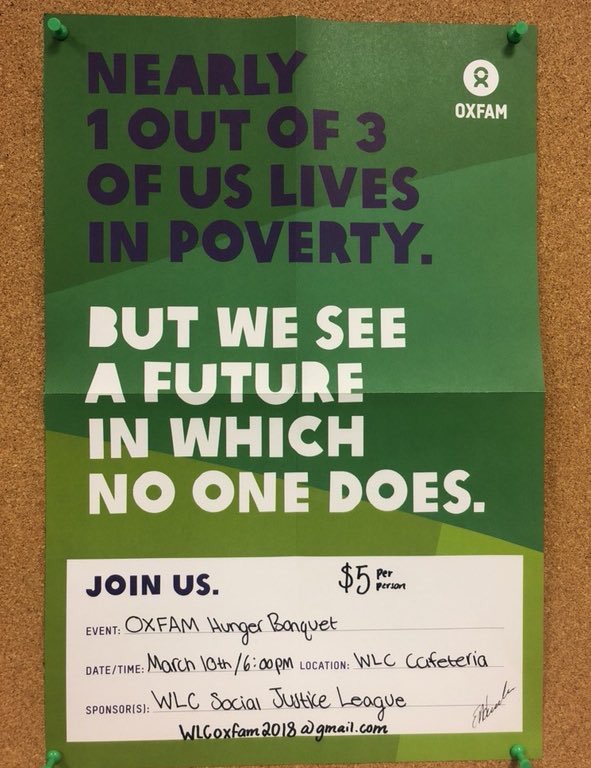 centralsjl's tweet photo. Our Oxfam Hunger Banquet is next weekend! RSVP to wlcoxfam2018@gmail.com or to Ms. Cronk in D208 @kennethgutman @PrincipalMorgan https://t.co/G9LllPnD6u