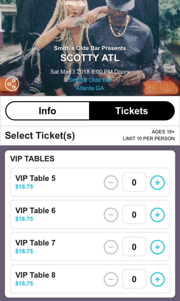 ScottyATL's tweet photo. 4 VIP tables left, only seats left in the house, literally. Don’t miss it 😎♣️ this Saturday - https://t.co/ci6RzyyADZ https://t.co/TEEiY73Zes