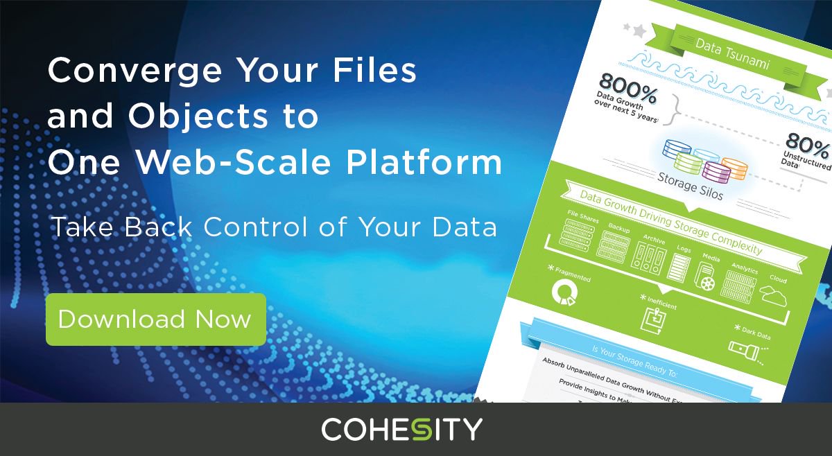 patrickrogersca's tweet photo. RT @cohesity: [Infographic] It's time to take back control of your #data! See why you should converge your files and objects on ONE web-scale platform: https://t.co/tKeOZyCMUC https://t.co/6QuOHddB38