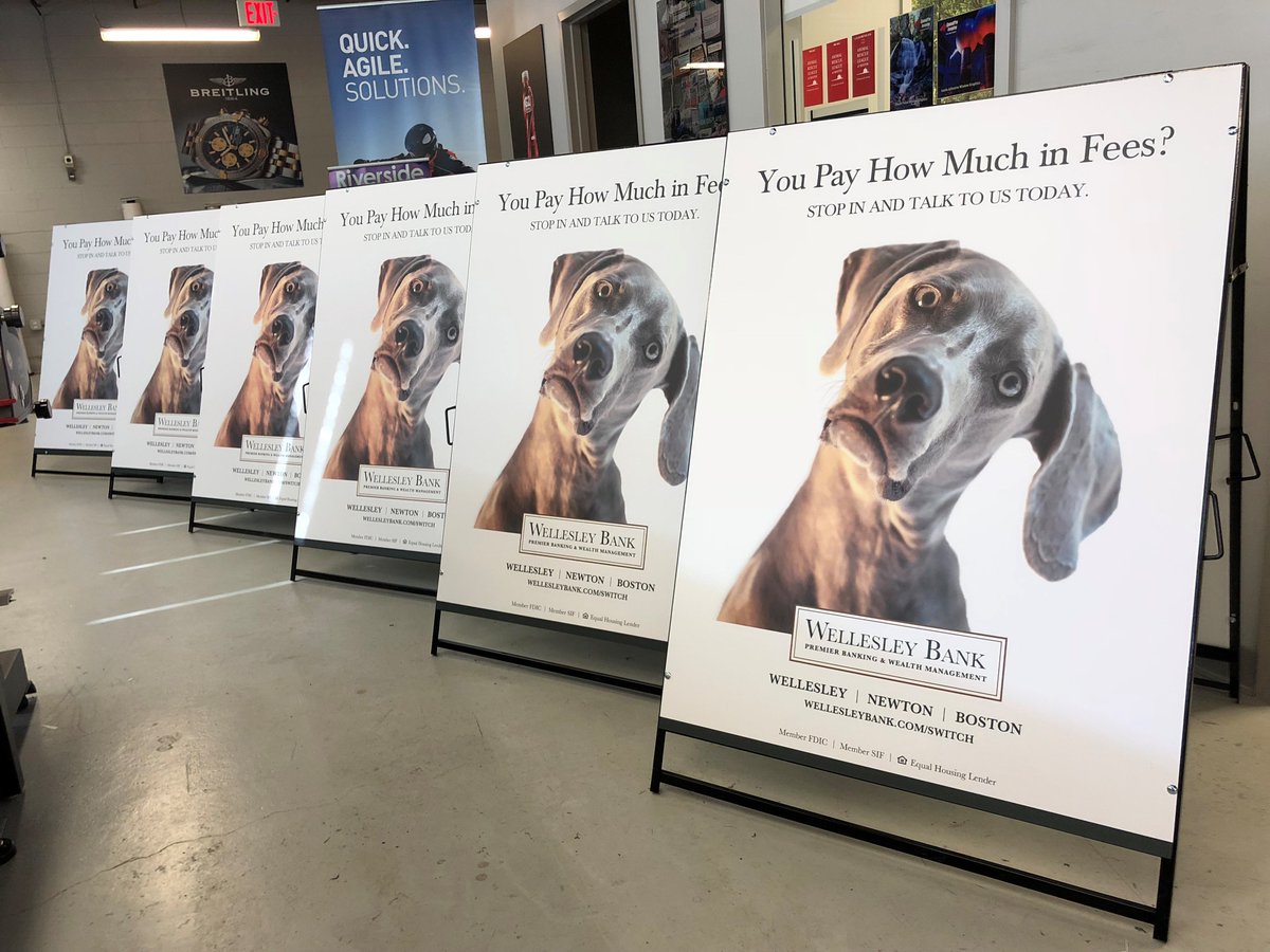 SpeedproBoston's tweet image. Nice weather is ahead of us, and what better way to promote your business or event than with outdoor sidewalk signage. Attached is a photo of 6 double sided metal A Frame signs we completed for Wellesley Bank. Their message will surely catch the attention of people walking by.