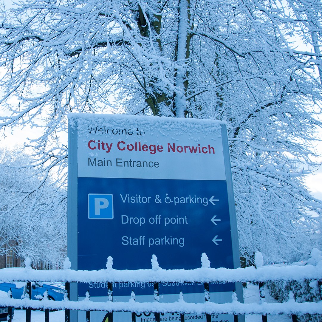 norwichcollege's tweet photo. Due to the severe weather and transport disruption, all City College and Paston College sites (including Norfolk House &amp; International Aviation Academy) will be CLOSED ON THURSDAY 1ST MARCH to all students and staff.  https://t.co/koc3onxGbj https://t.co/cqe9HlKmtL