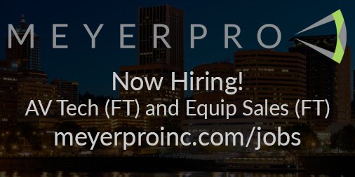 meyerproinc's tweet image. We're looking to expand our team! We are looking for an AV Technician and an AV Equipment Salesperson to join our #PDX office, both positions full-time.  #AVTweeps #AVjobs Details here: meyerproinc.com/jobs