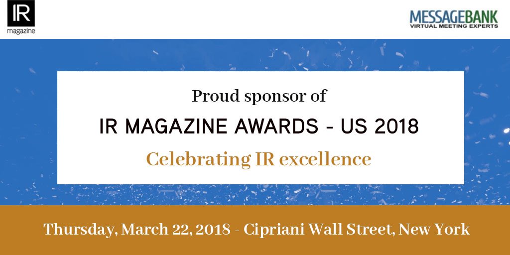 MessageBankNY's tweet photo. We’re proud to be sponsors of the @IRMagazine Awards - US on March 22nd in New York! More info here: https://t.co/YCS8GN5EQJ #irawards https://t.co/NcmcOcx1Cd