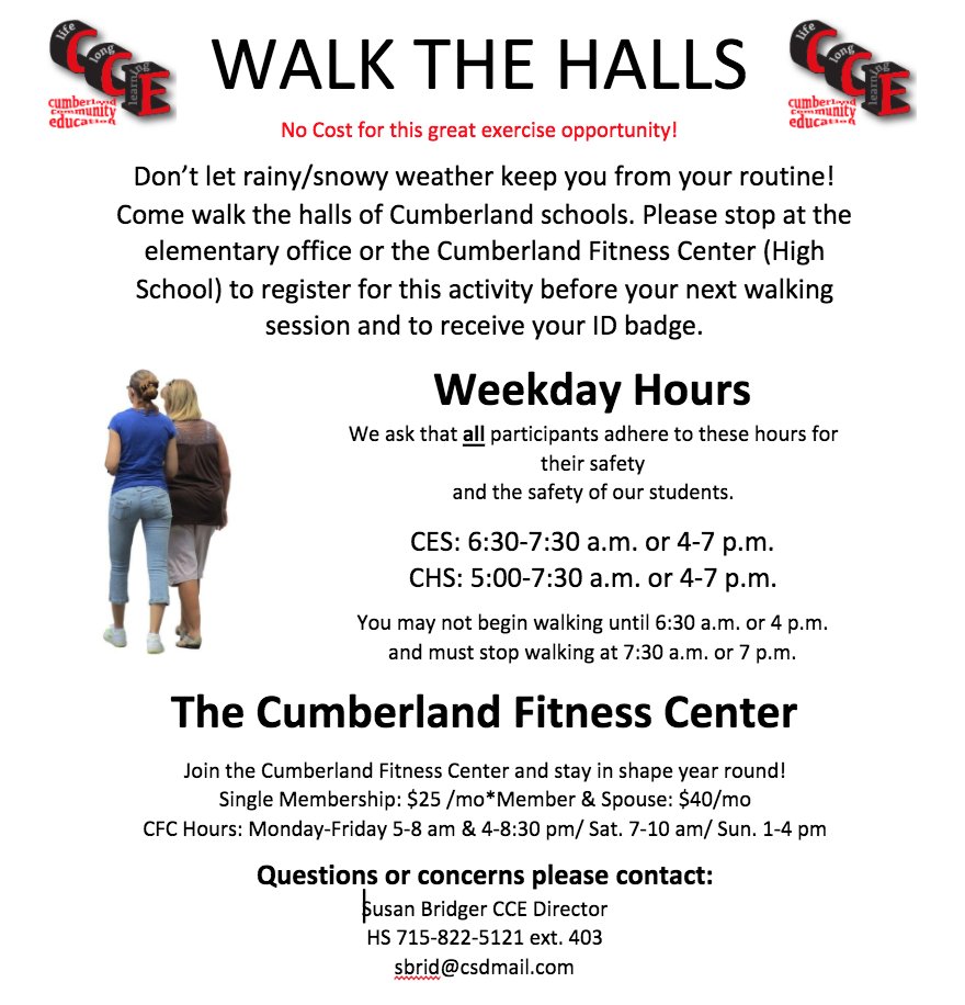 CumberlandCEd's tweet photo. #WalktheHalls lets you have a nice walk without having to worry about the weather. Join us! #Cumberland #fitness #cardio https://t.co/a8oMd4yN9p
