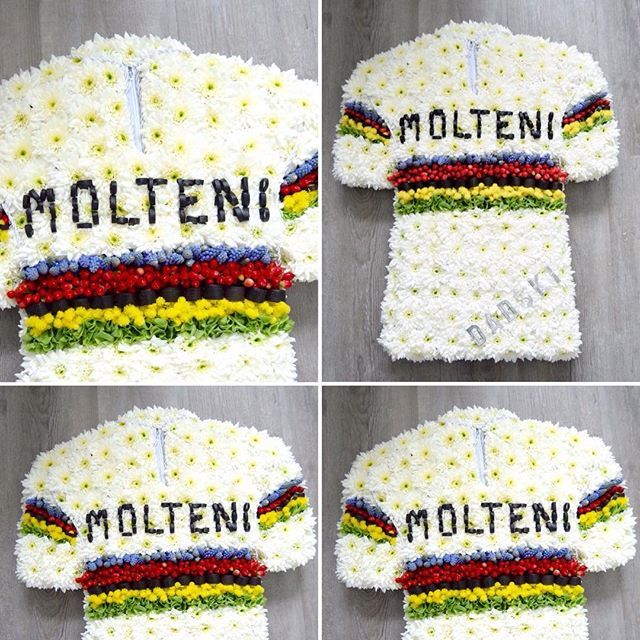 FloralElements2's tweet photo. Personalised tribute, rainbow cycling jersey #freshflowers #rochesterflorist #floralelements #funeralflowers #bespoke #replica https://t.co/htEcTjjAD0 https://t.co/yYfeGahE9H