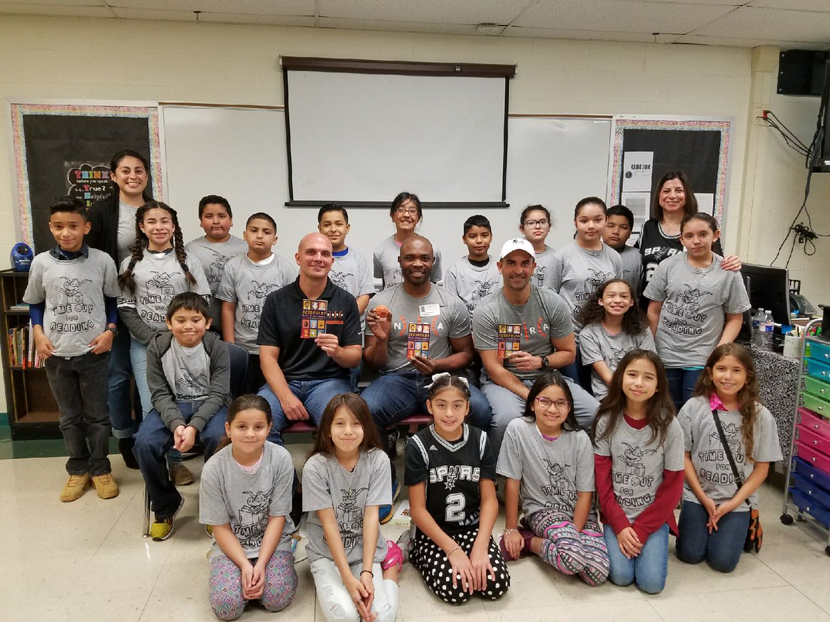 OfficialNBARefs's tweet photo. #TimeOutForReading in San Antonio this morning with NBA refs Jacyn Goble, Courtney Kirkland, Zach Zarba, and a few amazing students! @Scholastic https://t.co/i5bQc75O72
