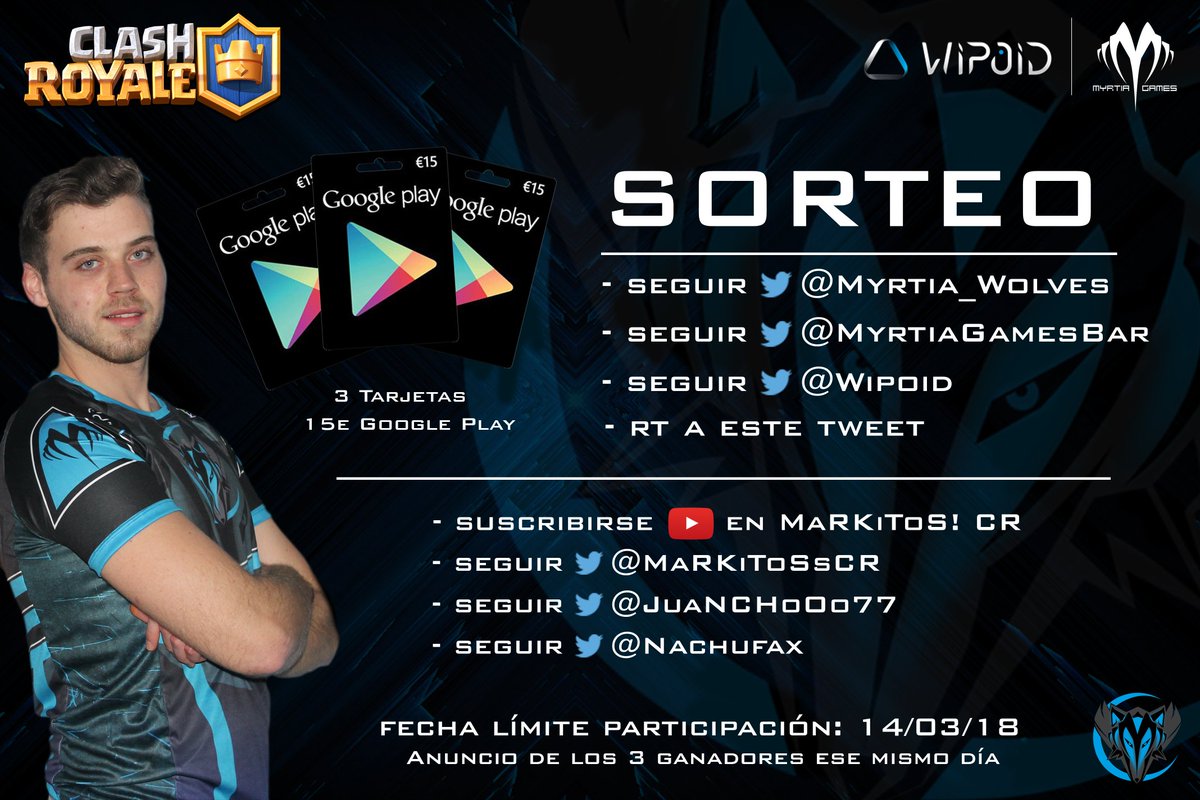 ¡SORTEAZO DE 3 TARJETAS DE 15$ DE GOOGLE PLAY!
*REQUISITOS:
-DAR RT A ESTE TWEET
-SUSCRÍBETE A MI CANAL:youtube.com/channel/UCjDmh…
-SEGUIR A: <a href="/MaRKiToSsCR/">MaRKiToS!☆</a> <a href="/JuaNCHoOo77/">JuaNCHoOo</a> @Nachufax <a href="/Myrtia_Wolves/">Myrtia Wolves 🐺</a> <a href="/MyrtiaGamesBar/">Myrtia Games Bar</a> y <a href="/wipoid/">Wipoid</a>
*¡MUCHA SUERTE A TODOS!
GANADORES EL DÍA:14/03/18