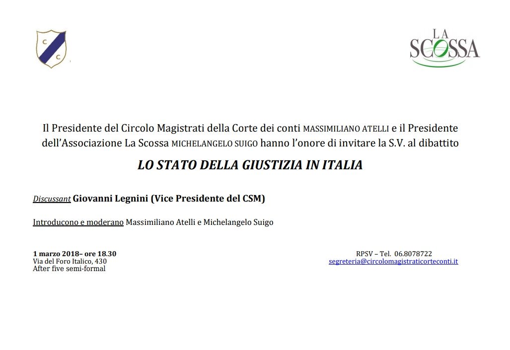 LaScossa's tweet photo. @Agenparl: "Roma: Associazione #LaScossa, “Lo Stato della #Giustizia in Italia” dibattito con @GiovanniLegnini @supermik14
e #Atelli #CortedeiConti 
https://t.co/h4rAiOKNWn https://t.co/qw9keFhScm