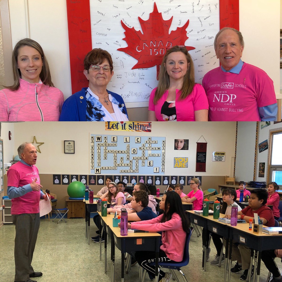 ThaliaHibbs's tweet photo. Thank you, MLA Hinkley, for being part of the joint ‘Pink Shirt Day’ and ‘Father Lacombe Day’ celebrations today. It was wonderful to host you in our beautiful @CityofLacombe https://t.co/x14NvaFeMT
