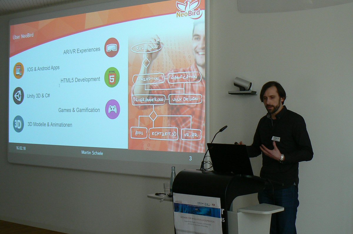 Factor_Six's tweet photo. Kudos to the Factor Six #VR development partner #NeoBird - also pitching at the NIK-conference @FraunhoferIIS. (pictured: NeoBird`s CEO Martin Schiele) https://t.co/OsFP8Lo0LW