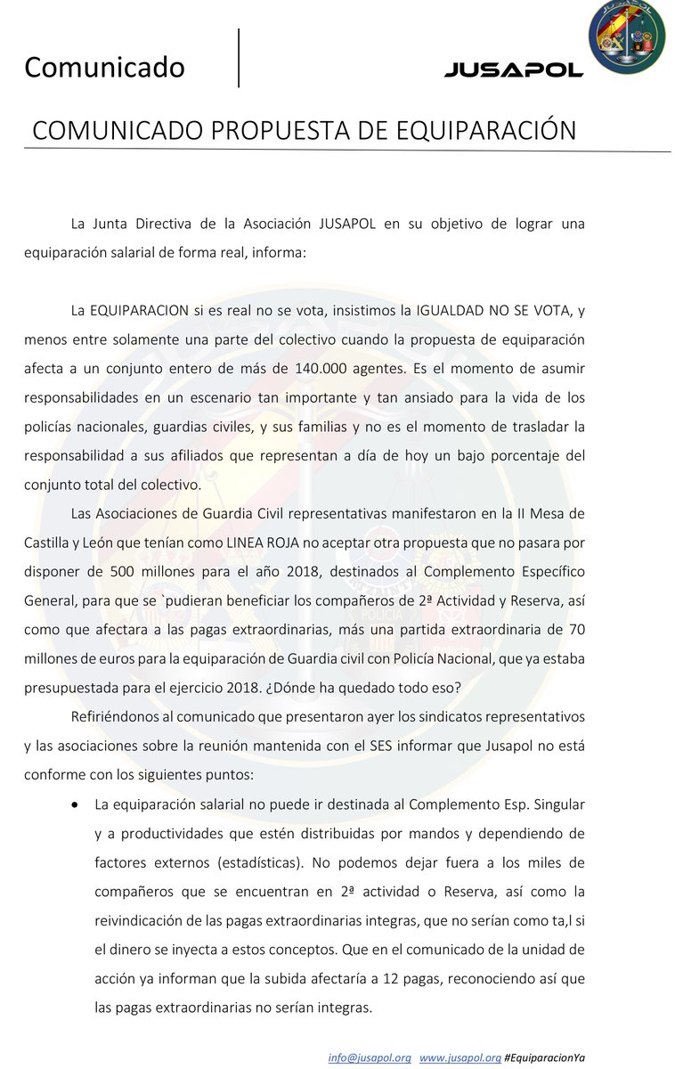 jusapol's tweet photo. 🏴📡COMUNICADO

La igualdad de sueldos no se vota, se vota en las elecciones, se vota en las elecciones al Consejo de la Policía...ahí si votaremos.

No a la "subida"  y SI a la #EquiparacionYa sin letra pequeña.

👇 https://t.co/PVpRWxaiNa