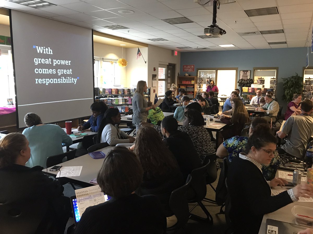 DrewBakerHCPS's tweet photo. Great professional development session session led by ITRT and Aspirinng Leadership Academy member @Pratt_ITRT - facilitating Elko MS Faculty's learning on Digital Citizenship! #HCPSPD #Henrico_ITRT https://t.co/TmllXqG9GC