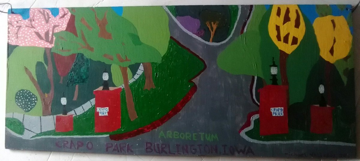 ValeriusJr's tweet photo. #CrapoPark #BurlingtonIowa #main #parkentrance made by artist Michael Valerius Jr. #ValeriusJr. #acrylicpainting #paint on a #woodboard. https://t.co/DLz0R7R9Ot