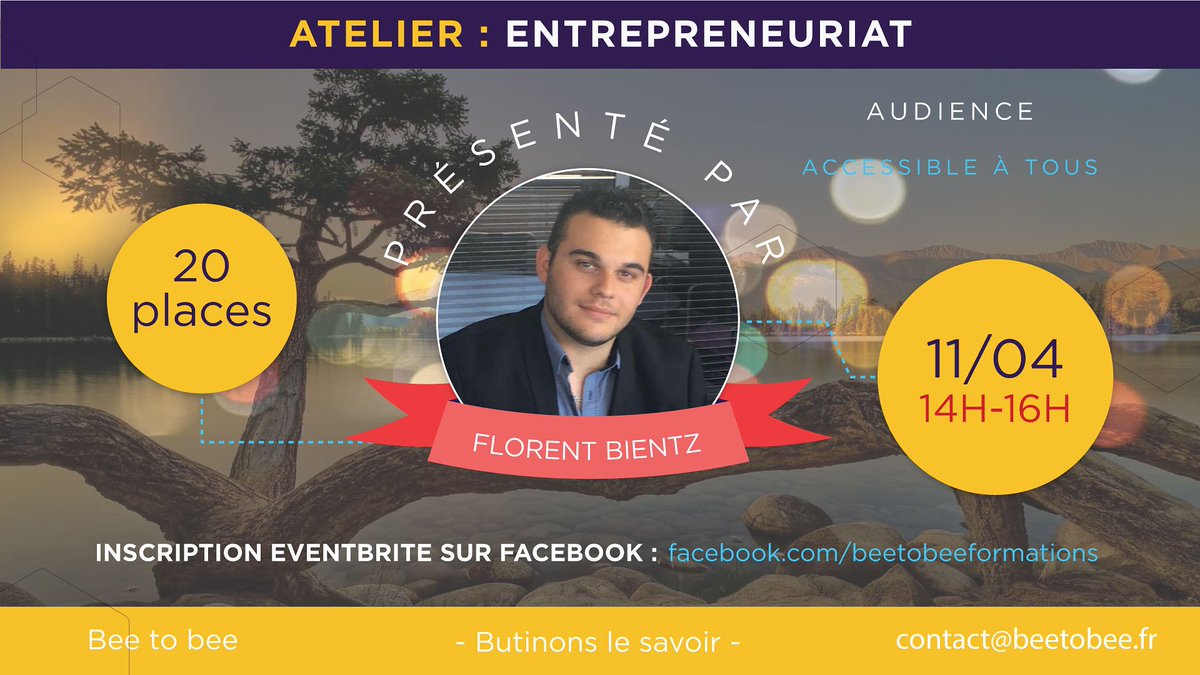 BeeToBee_Ynov's tweet photo. Atelier entreprenariat présenté par Florent Bientz le 08/04 de 14h à 16h. Inscrivez-vous ! #entrepreneur #entreprenariat #entreprise #startup #beetobee #ynovaix https://t.co/saTbaWIKpF