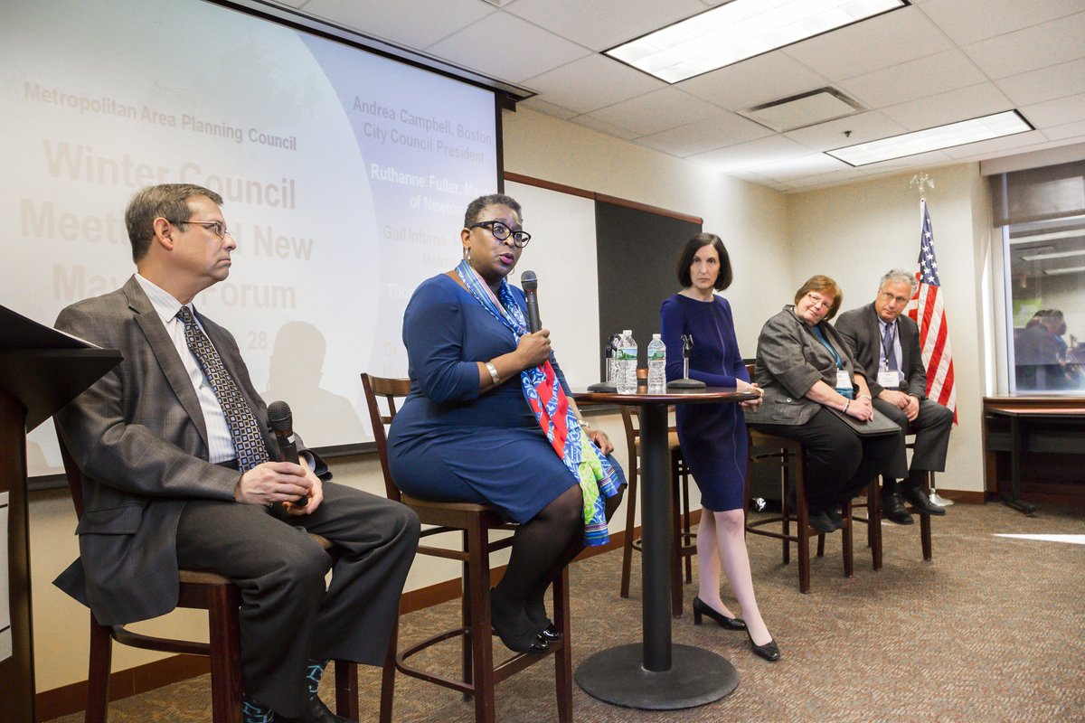 MAPCMetroBoston's tweet photo. A very successful winter council meeting today! Thanks to everyone who attended and to our speakers: @CampbellforD4, @RuthanneFuller, Gail Infurna of #MelroseMA, @TomMcGeeforLynn, and @Mayor_Spicer. #MAPC2018 #NewMayors https://t.co/64iJXd6ywc