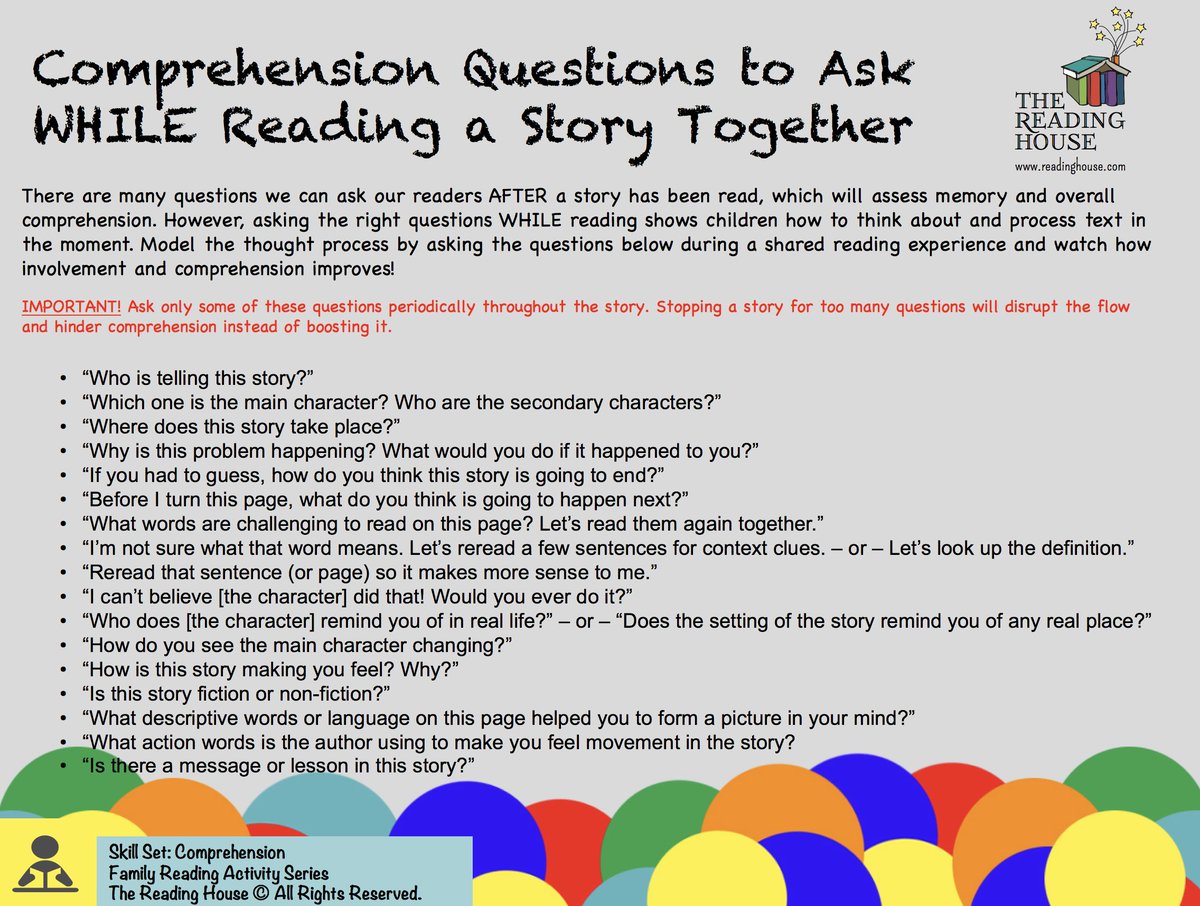 ReadingRoutines's tweet photo. Ask thought-provoking questions WHILE reading together with your child and watch their comprehension grow! #literacy #comprehension #READ #childhoodliteracy #academicsuccess #parentingtips #familyreadingtime #thereadinghouse https://t.co/RzNoeZTcrb