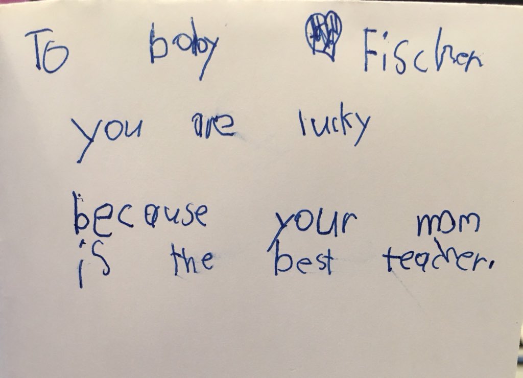 kinderfisch's tweet photo. Going on #maternityleave and I got the sweetest card from one of my #firstgrade students. 💙 https://t.co/rmxTDFZeTD