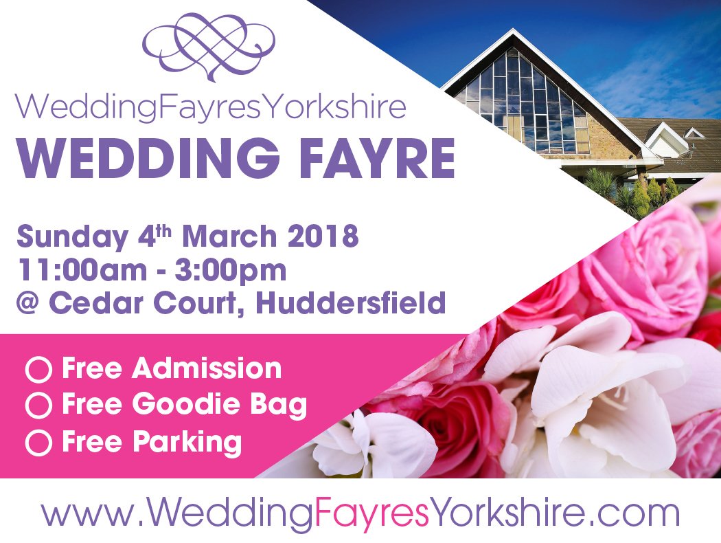 Come see us at <a href="/CedarCourtHotel/">The Cedar Court Hotels Group</a> #Huddersfield fantastic wedding fayre and fashion show 11-3 free entry ow.ly/1q0C30iFxEY