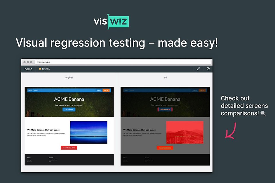 Cryptoads_SEO's tweet image. #VisWiz Visual Regression Testing Made Easy goo.gl/9Lev3V
VisWiz is a flexible visual regression testing service that helps catch unwanted UI changes. Don’t let your users find the bugs before you do!
#appdevelopers #visualregression