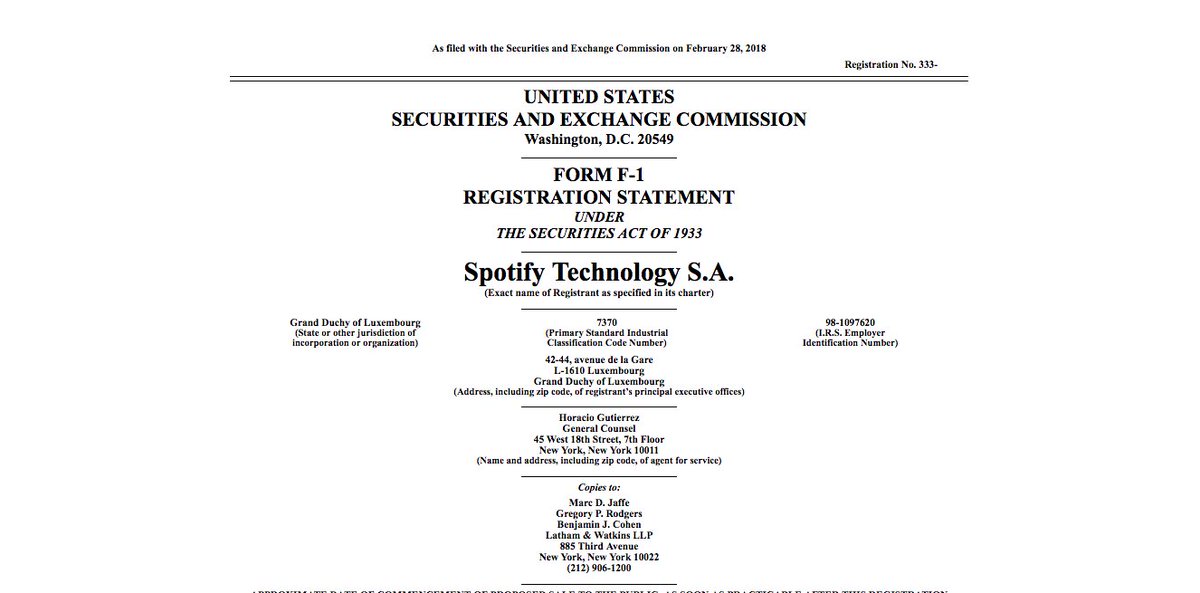 larrysmiller's tweet photo. The @Spotify prospectus is out.  More later.  https://t.co/mylk6wJbxv https://t.co/holadLRsuK