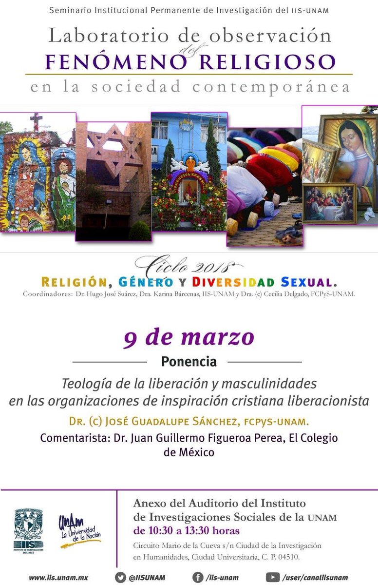 LOFRSC_IISUNAM's tweet photo. Próximo viernes 9Marzo la 2a sesión del #LOFRSC en el @IISUNAM para reflexionar sobre teología de la liberación y masculinidades - Agradecemos difusión @Cehilanet @institutomora @iiaunam @PosgradPolitica @ciesas @posgrado_iia @jornadasACSRM https://t.co/gyjAmMiRco