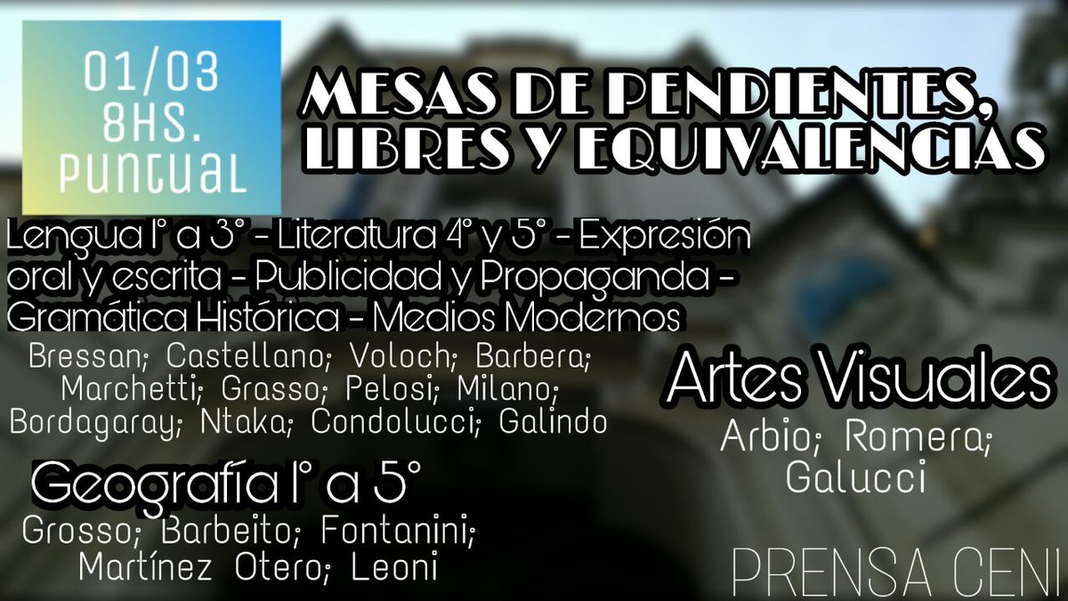 PyDCEN1's tweet photo. 🔊 Mañana es la primera mesa de pendientes, libres y equivalentes

👉🏻 Recordá llevar permiso de exámen y el dni para poder rendir

🕗 08:00 hs. PUNTUAL

¡muchos éxitos a todxs lxs que rinden! https://t.co/PNurA0q2Xg