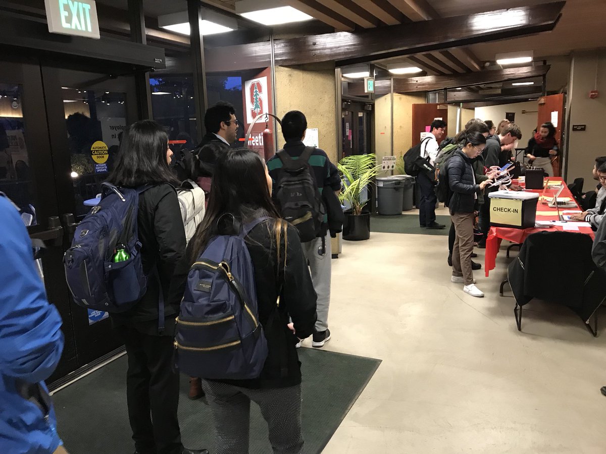 BrettAlpert's tweet photo. Stanford students at “Venture Social Impact &amp; Education” lining up to connect with employers! Great collaboration between @StanfordBEAM @haascenter and @StanfordEd! #meaningfulwork https://t.co/eu6gfodAXH