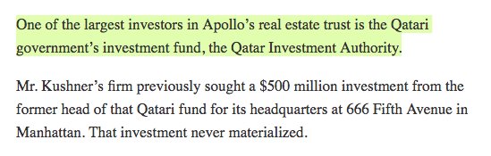 And here's something of interest about Apollo’s real estate trust:One of the largest investors? Qatar.