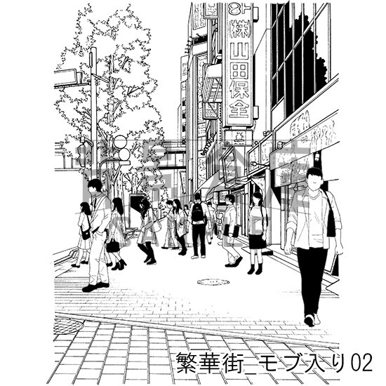 背景倉庫 C100東4h画材ブース 新商品のご案内 本日 繁華街 セット5 モブ入り が新発売 人気の繁華街の街並に 行き交う人々を描き加えた臨場感あふれる背景です 背景とモブは別レイヤーなので 背景だけの使用 モブだけの抽出も可能で2倍お得